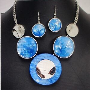 Blue and Silver Statement Necklace and Earring Set